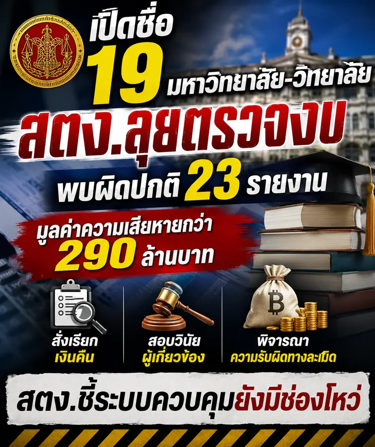 สตง.เปิด 19  สถาบันการศึกษา สัญญาณเตือน 