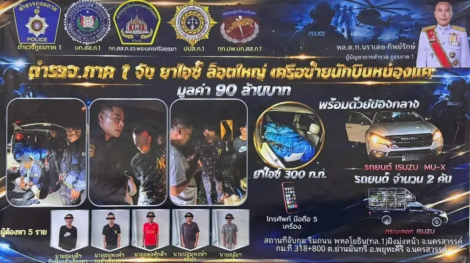 Daily Times Online ตำรวจภาค 1 แถลงจับเครือข่ายลำเลียงยาเสพติด "นักบิน หนองแค"ของกลาง ไอซ์ 284 กก. มูลค่า 90 ล้าน
